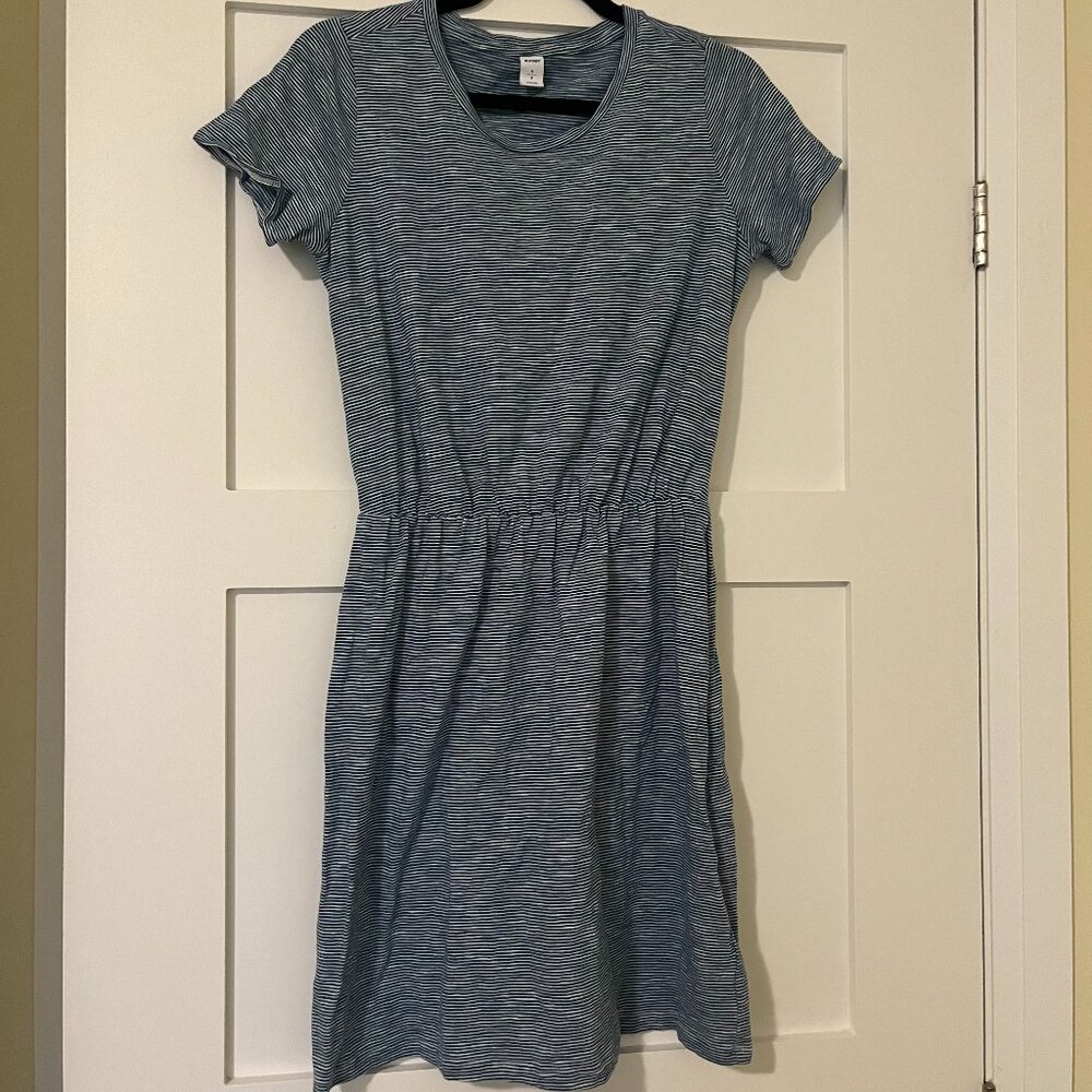 Old Navy Waist-Defined Blue and White Stripe T-Shirt Dress